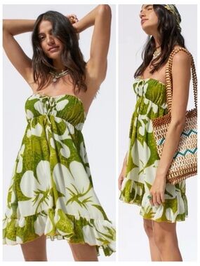 Urban Outfitters Davina Green Floral Bandeau Mini Dress Small